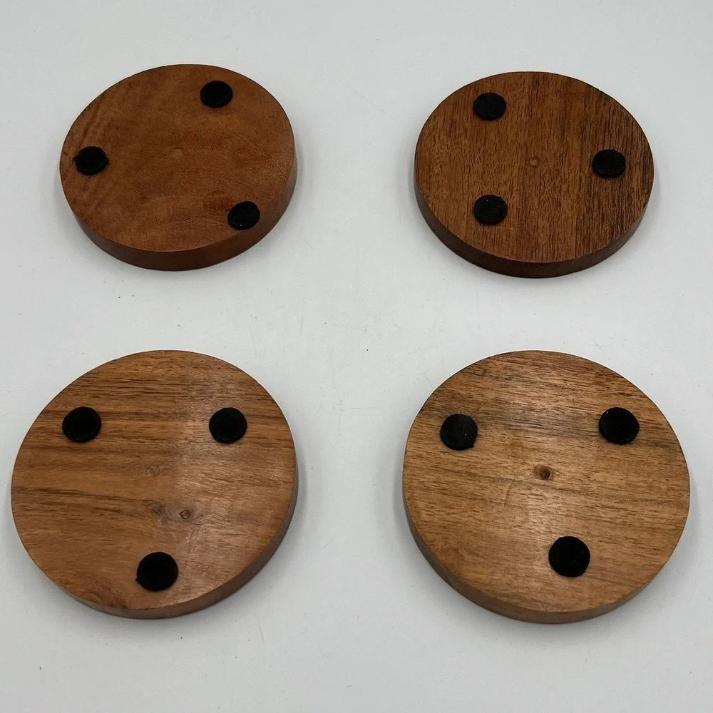 Wood Coasters Unisex OS Brown Very Good Round Recessed Set of 4